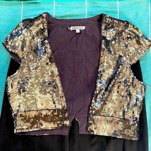 Jennifer Lopez Sequin Cropped Bolero Jacket Women's L Short Sleeve Party Evening